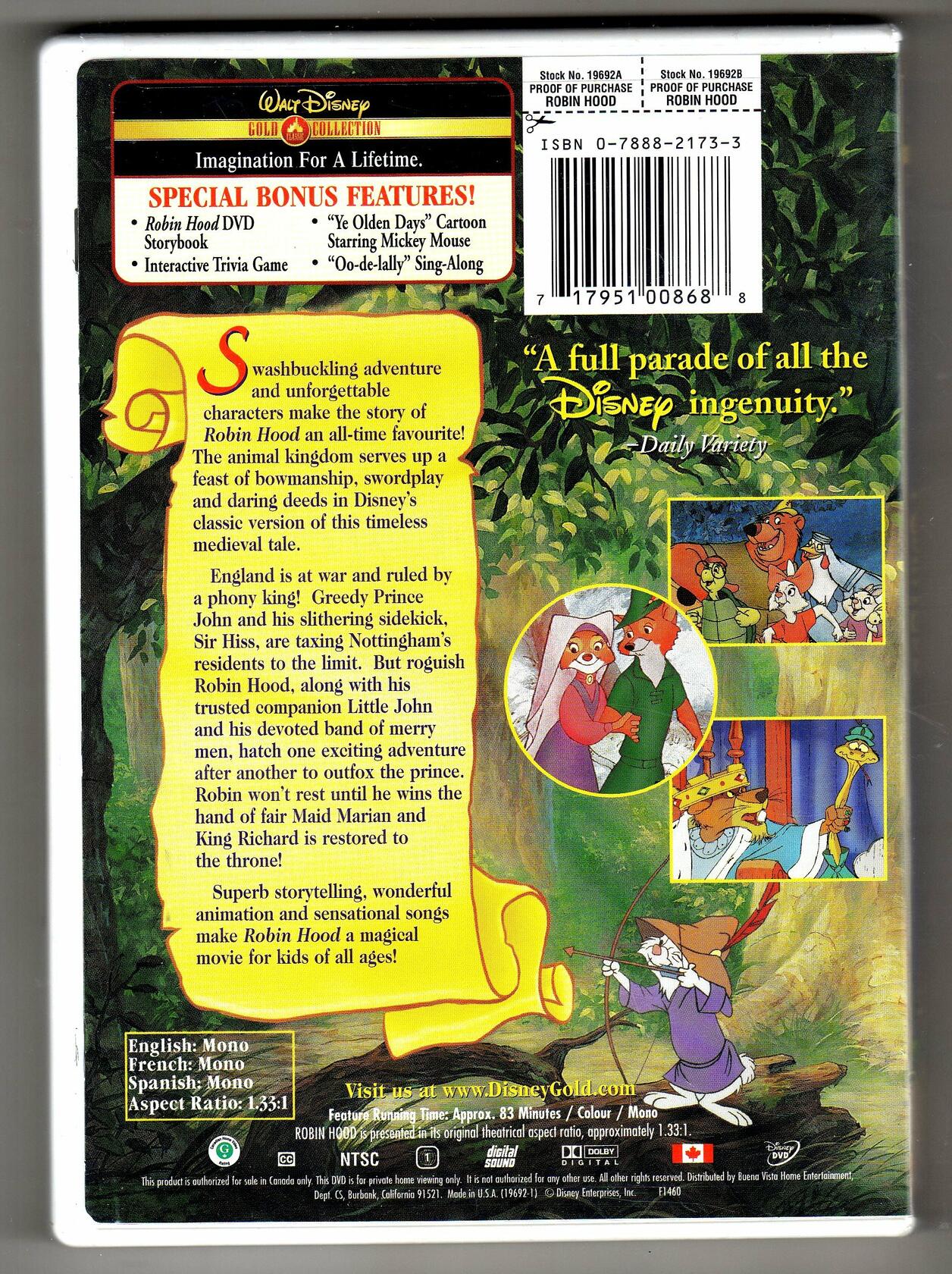 Robin Hood (Full Screen) (Bilingual) [DVD] - Very Good
