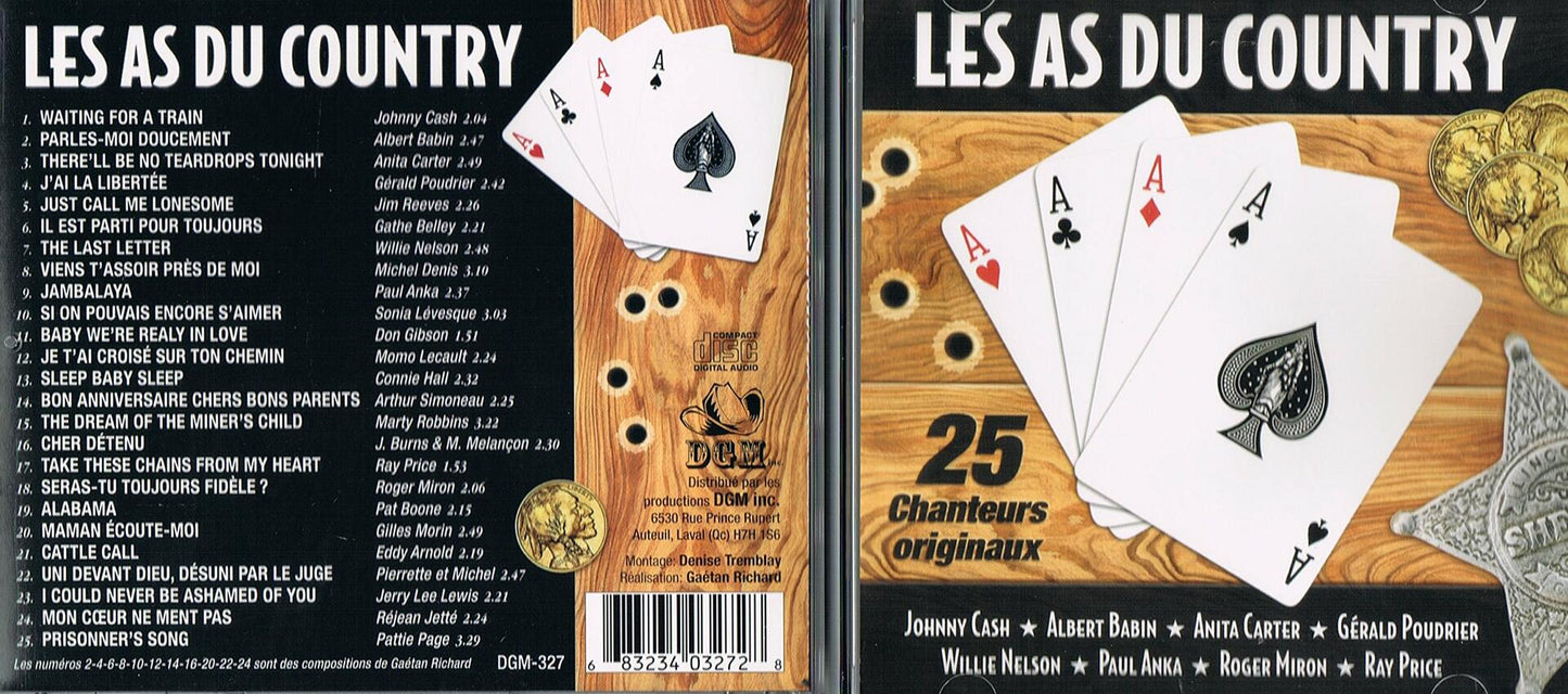 LES AS DU COUNTRY - 25 CHANTEURS ORIGINAUX (DGM) [Audio CD] Johnny Cash, Albert Babin, Anita Carter, Gerald Poudrier, Jim Reeves, Gathe Belley, Willie Nelson, Michel Denis, Paul Anka, Sonia Levesque, Don Gibson, Momo Lecault, Connie Hall, M.. - Very Good
