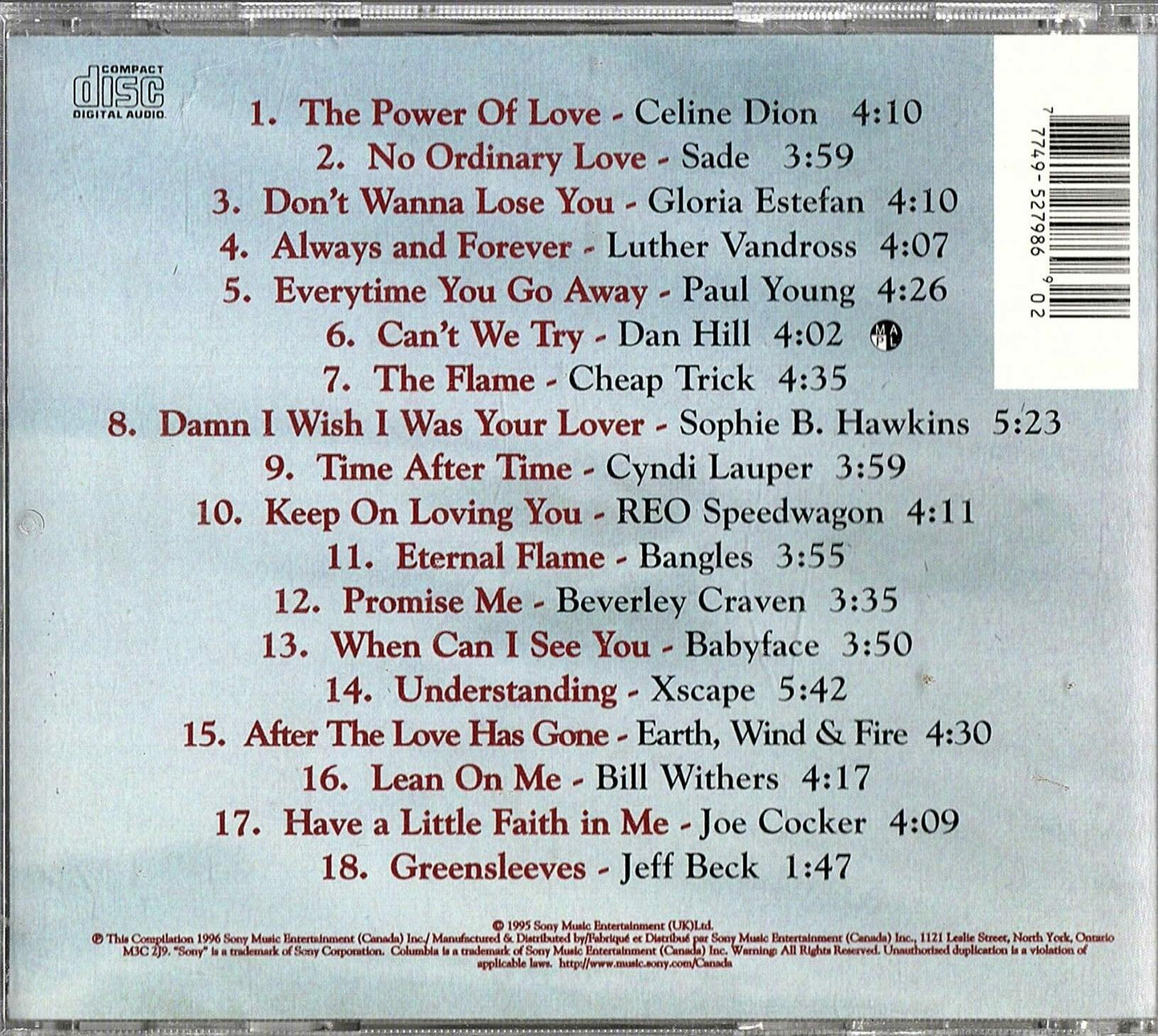 Pure Attraction - 18 Essential Love Songs [Audio CD] Celine Dion; Sade; Gloria Estefan; Luther Vandross; Paul Young; Dan Hill; Cheap Trick; Sophie B. Hawkins; Cyndi Lauper and REO Speedwagon [Audio CD] Celine Dion; Sade; Gloria Estefan; Lut.. - Very Good