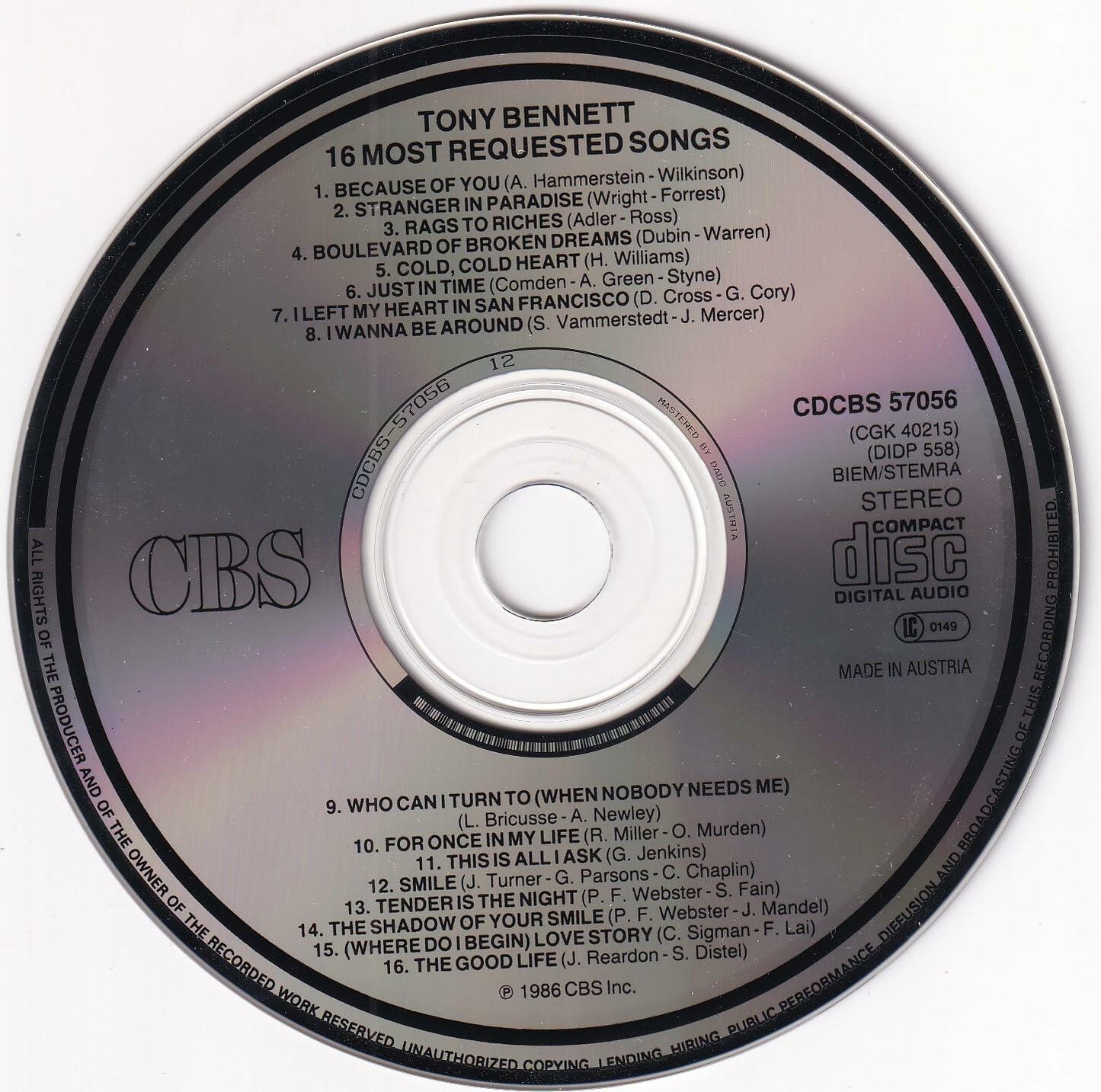 16 Most Requested Songs [Audio CD] Bennett, Tony - Very Good