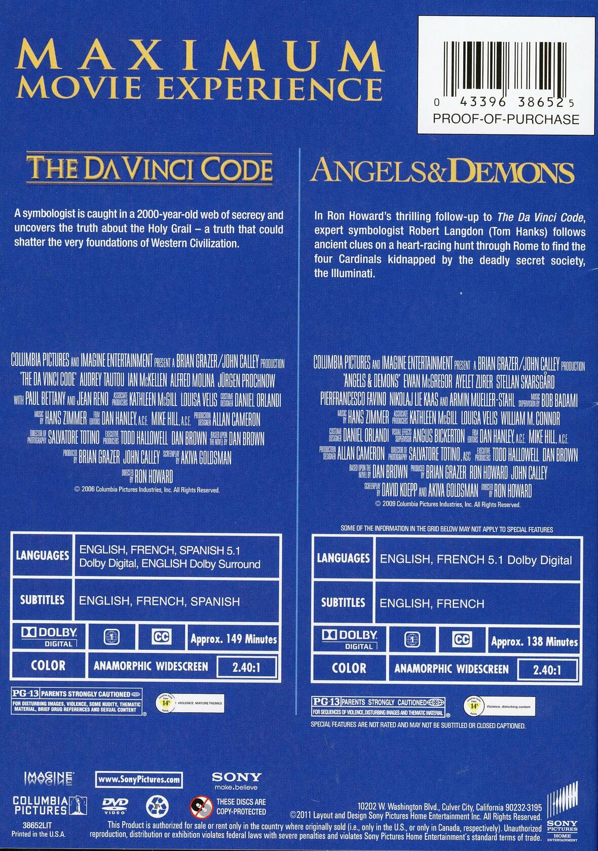 The DaVinci Code/ Angels & Demons (Double Feature 2 - DVD Set) [DVD] - Very Good