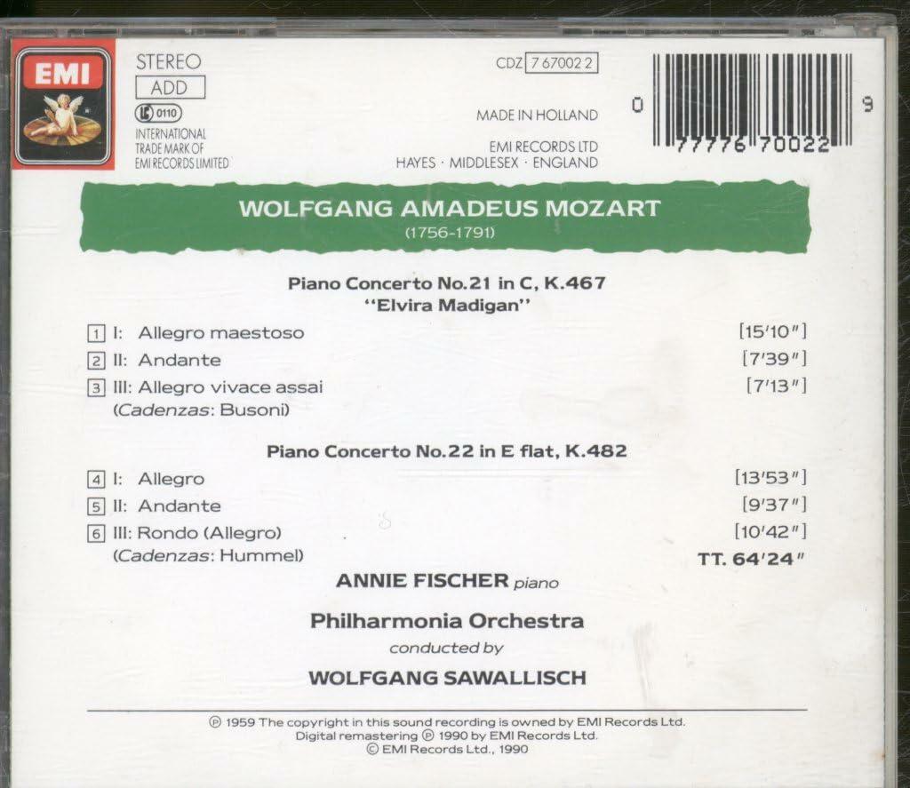 Piano Concerti 21 & 22 [Audio CD] Mozart; Sawallisch and Fischer, Annie - Very Good