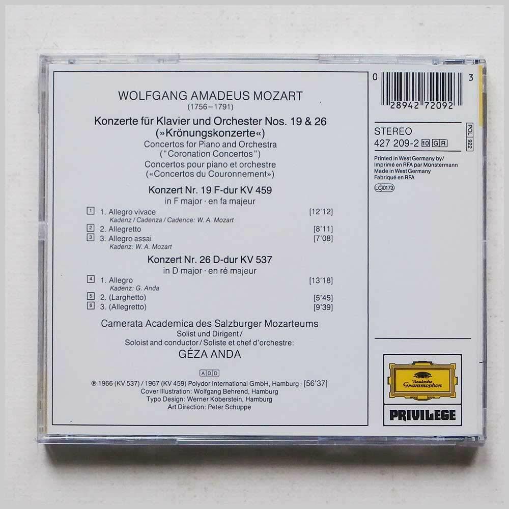 Piano Concerti 19 & 26 [Audio CD] Mozart and Anda - Very Good