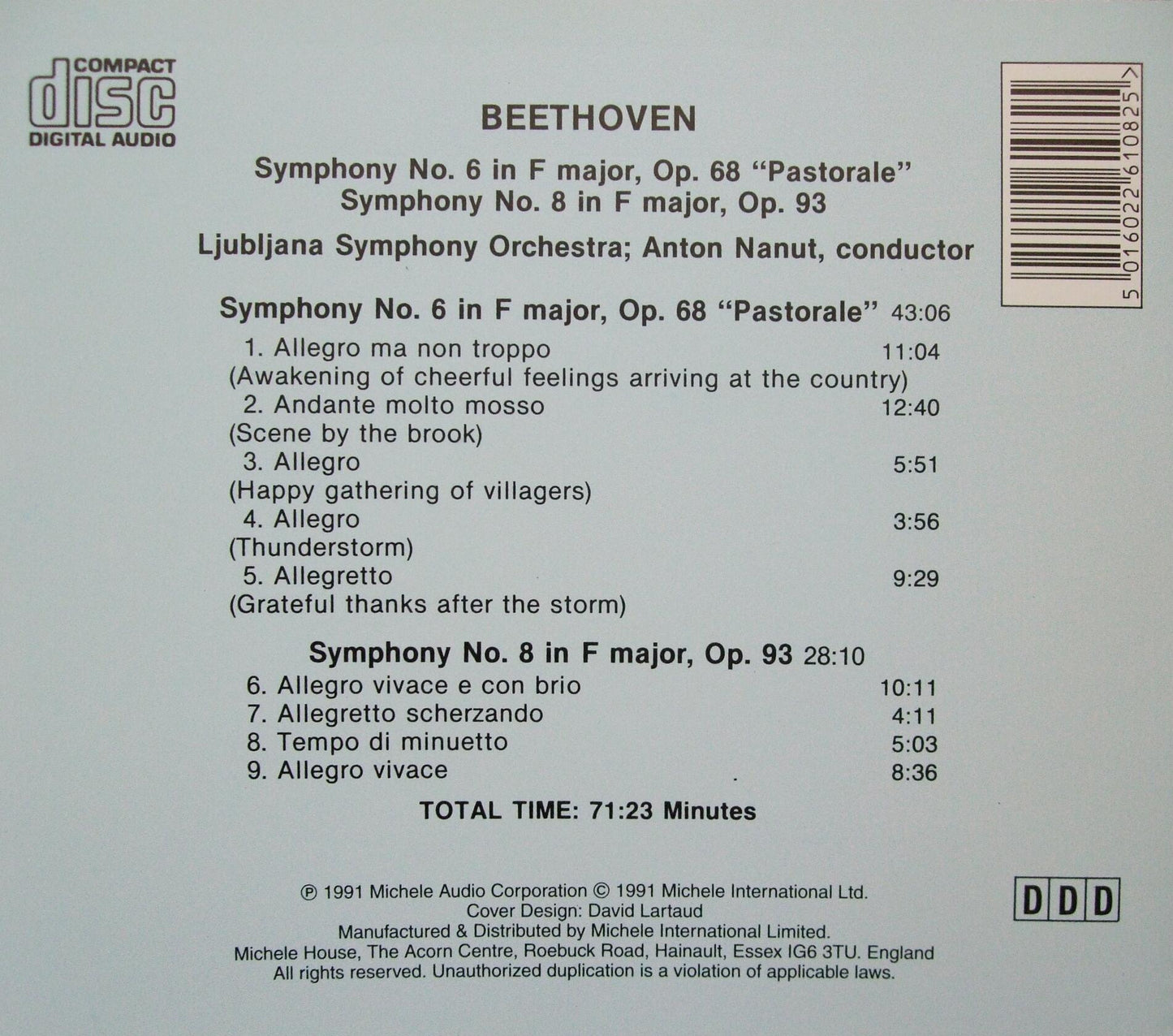 Beethoven: Symphonies 6 "Pastorale" & 8 [Audio CD]