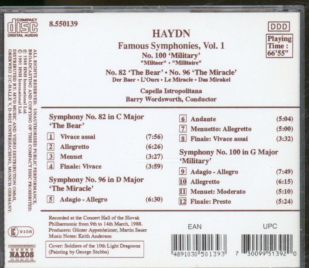Symphonies 82, 96 & 100 [Audio CD] HAYDN and Haydn - Very Good