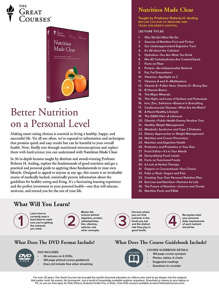 Nutrition Made Clear (The Great Courses) [Unknown Binding] Roberta H. Anding - Very Good