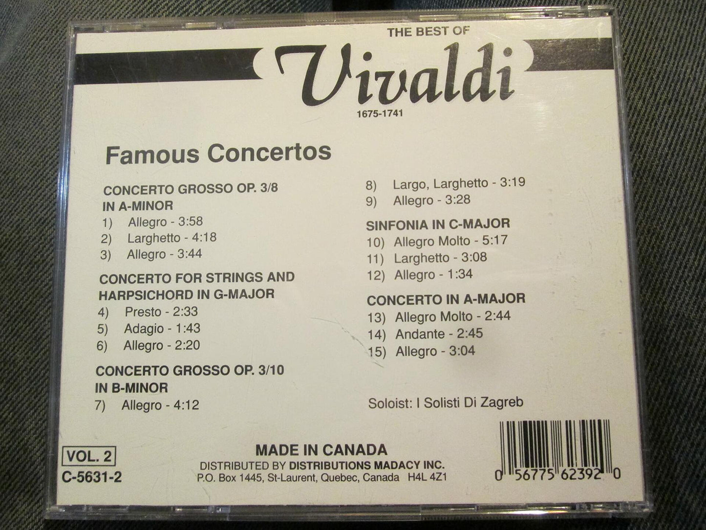 The Best of Vivaldi, Vol. 2: Famous Concertos [Audio CD] I Solistis Di Zagreb - Very Good