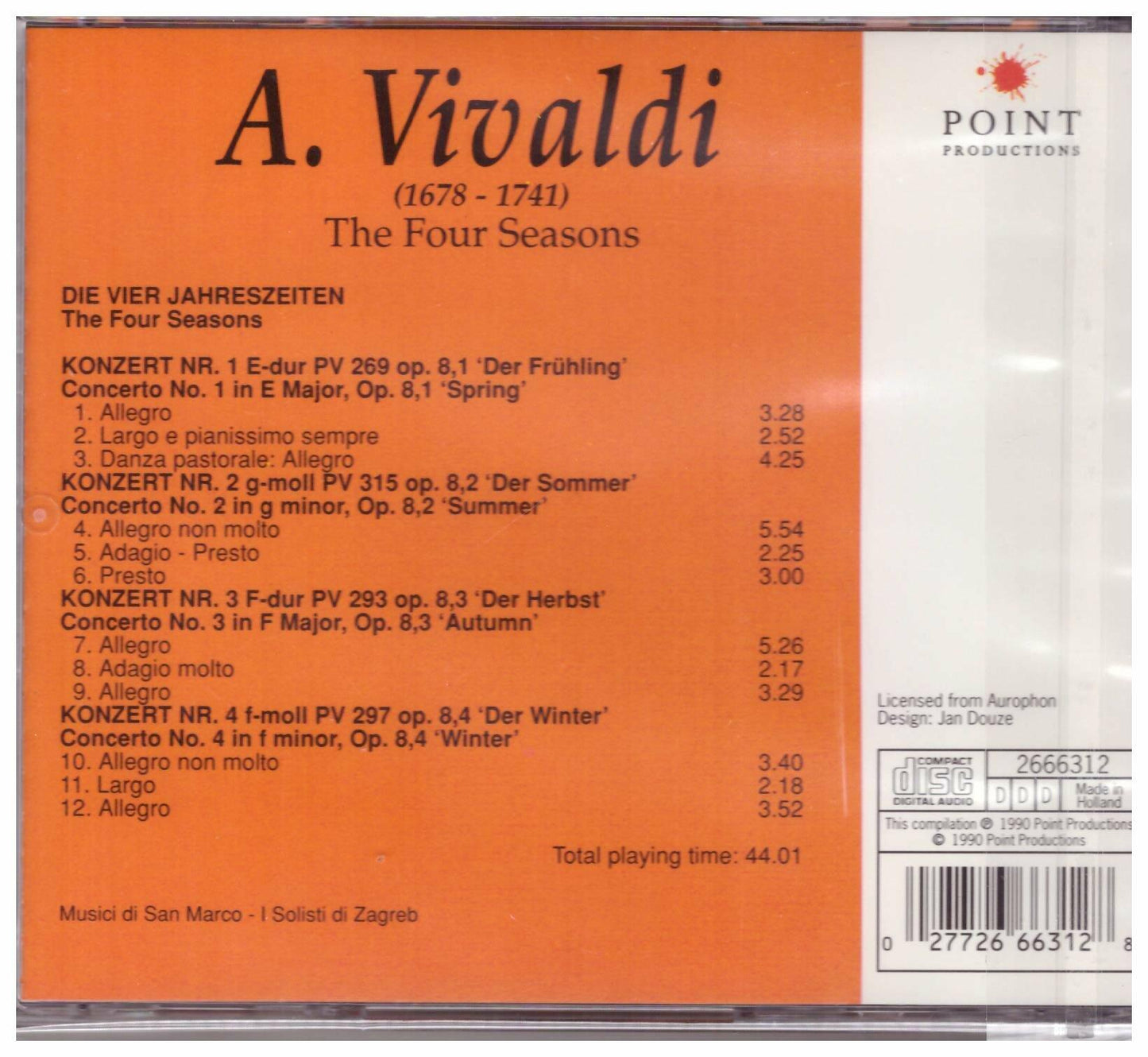 Antonio Vivaldi / Musici Di San Marco / Zagrebacki Solisti - The Four Seasons - Point Productions - 2666312 [Audio CD] - Very Good