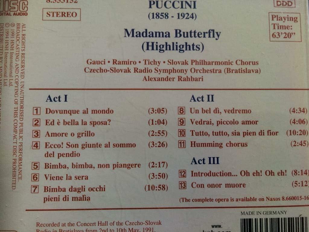 Madama Butterfly (Highlights) [Audio CD] Puccini and Alexander Rahbari - Very Good