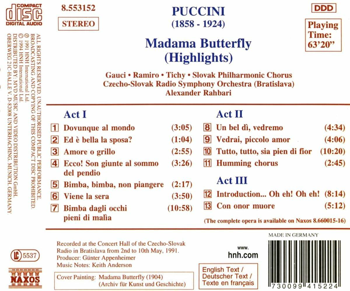 Madama Butterfly (Highlights) [Audio CD] Puccini and Alexander Rahbari - Very Good