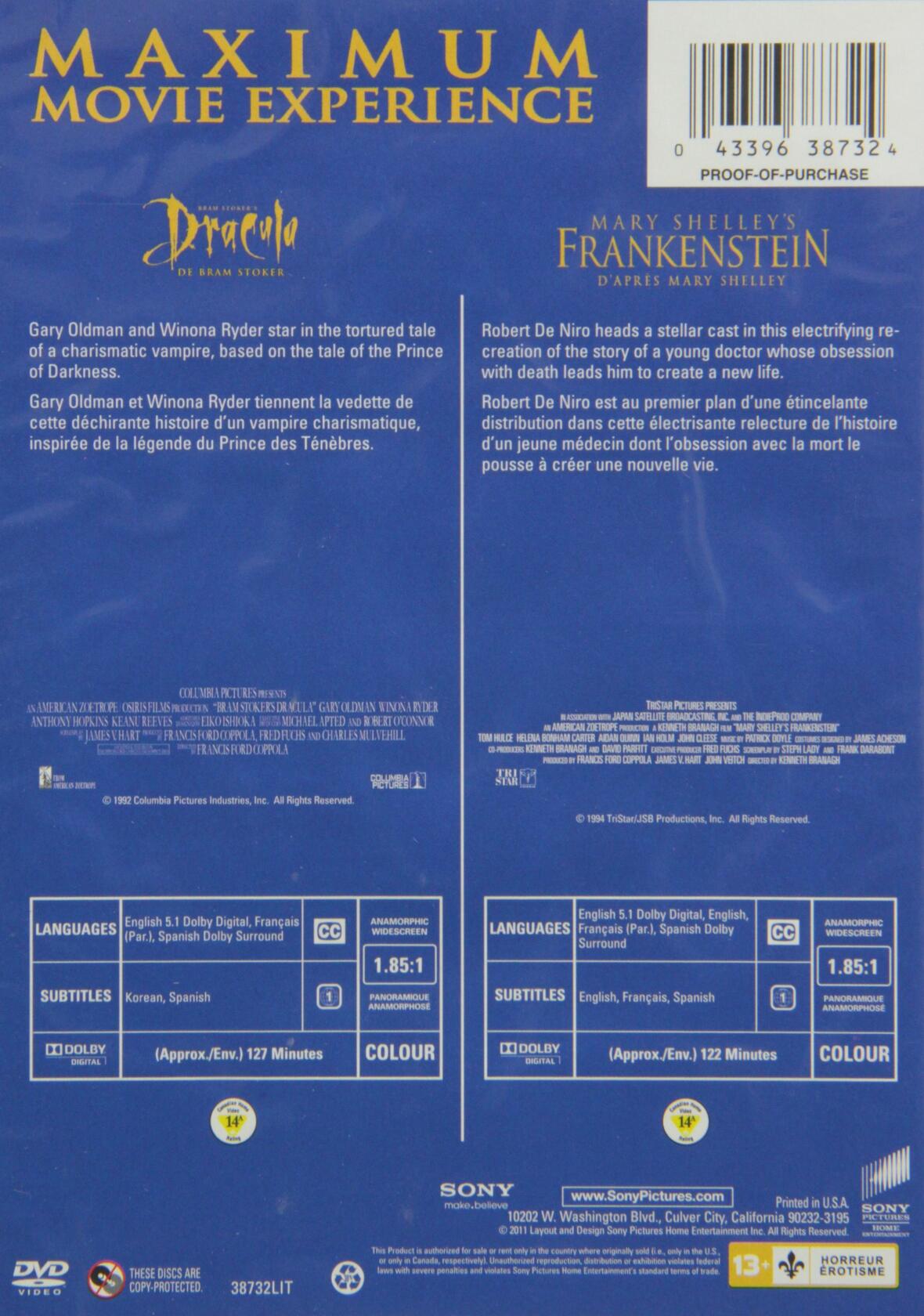 Bram Stoker's Dracula / Mary Shelley's Frankenstein - Set Bilingual [DVD] - Very Good