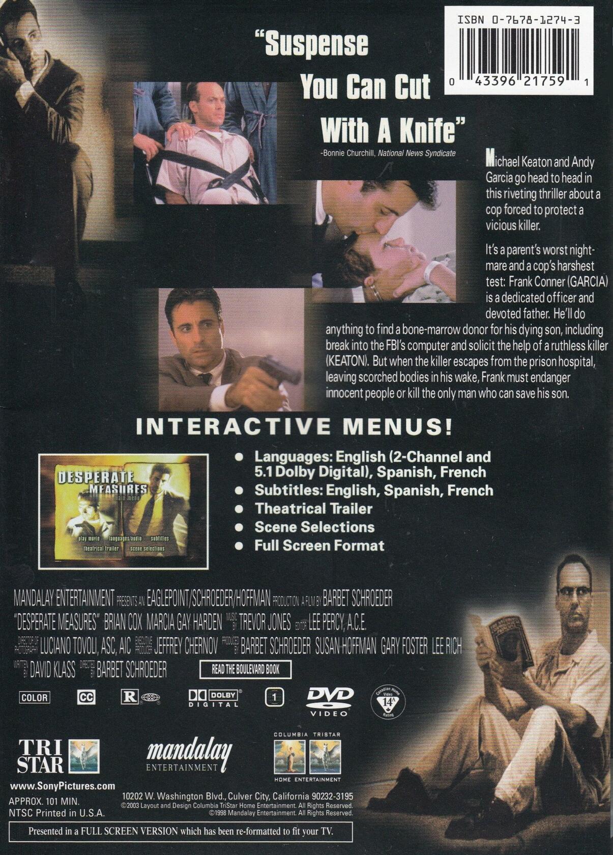 Desperate Measures (Bilingual) [DVD] - Very Good
