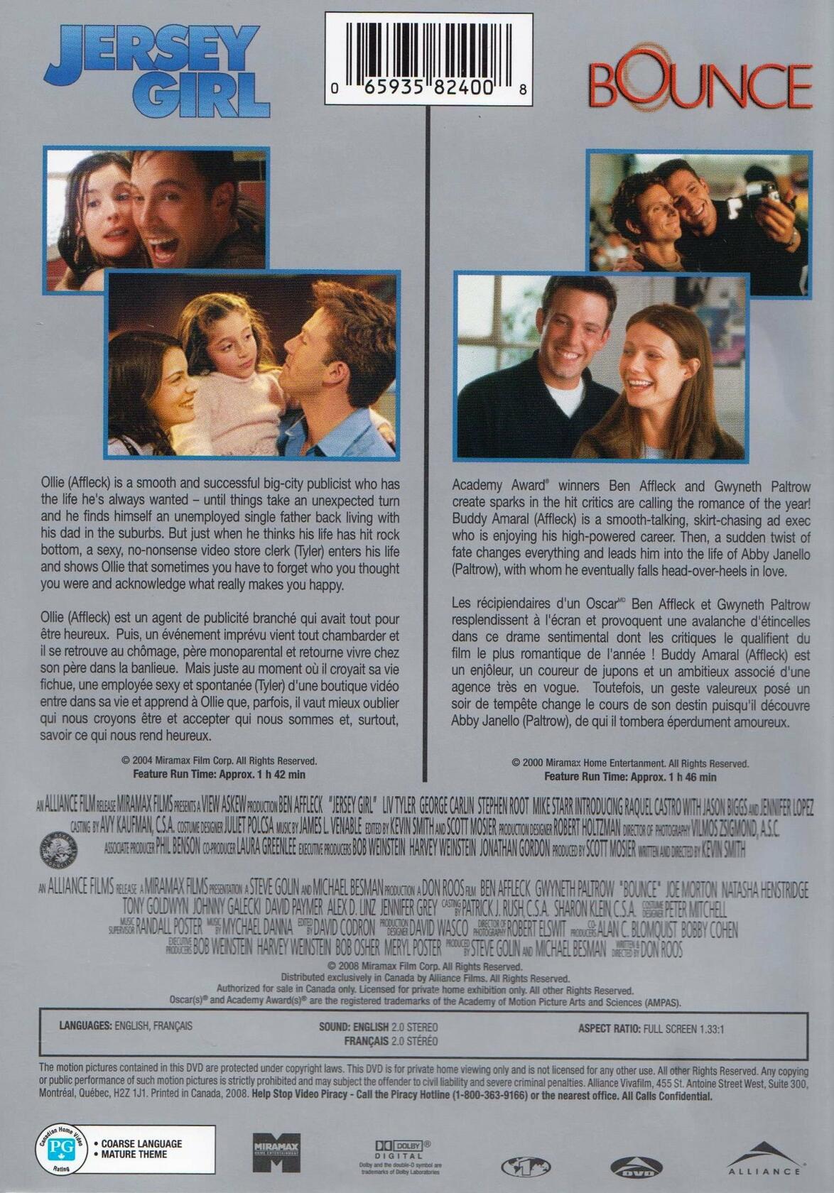 Jersey Girl (La fille du New Jersey) / Bounce (A tout hasard) [DVD] - Very Good