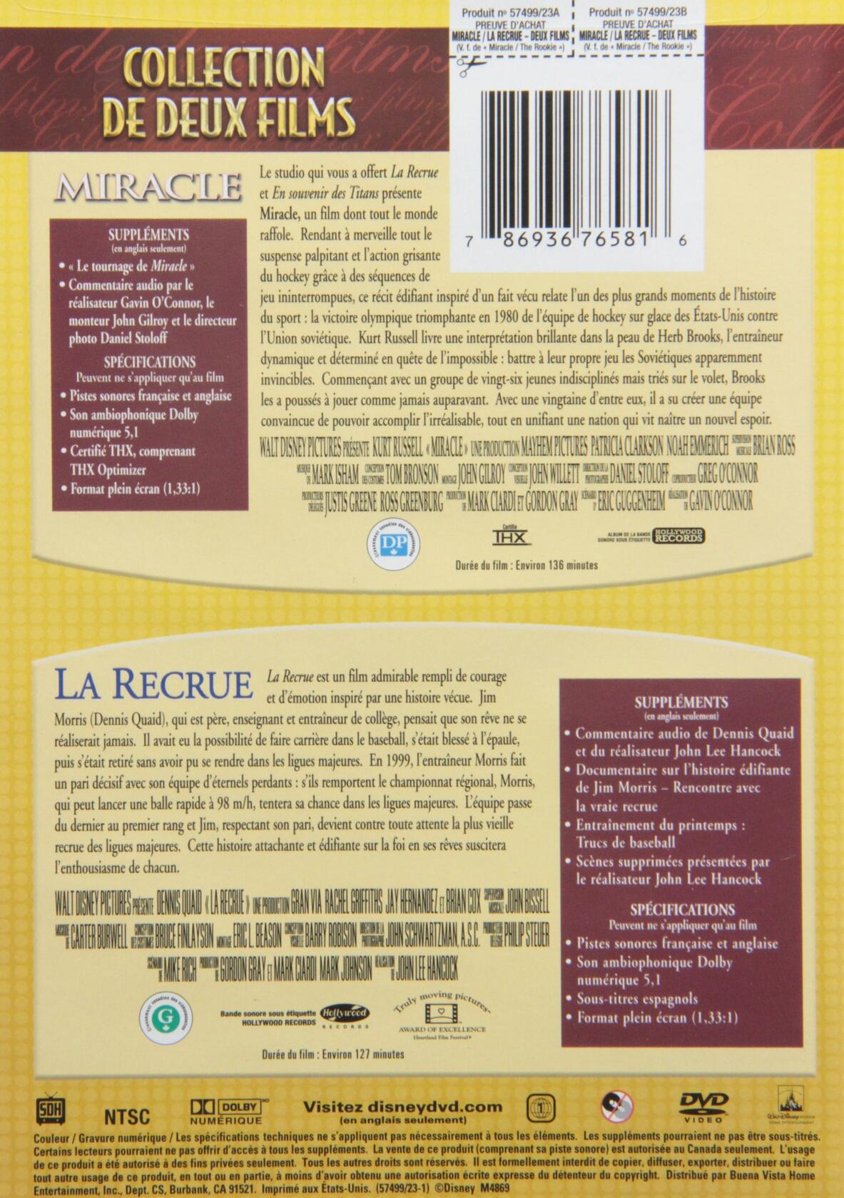 Miracle/The Rookie DVD 2-Pack (Bilingual) [DVD] - Very Good