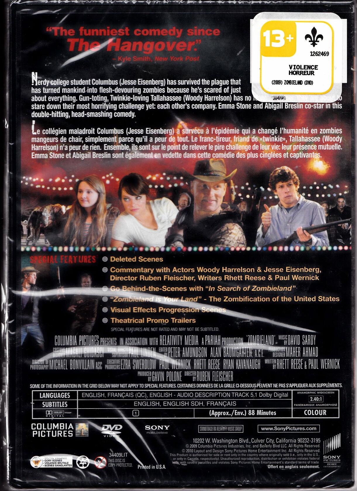 Zombieland (English/French) 2009 (Widescreen) Doublé au Québec (Cover Bilingue)