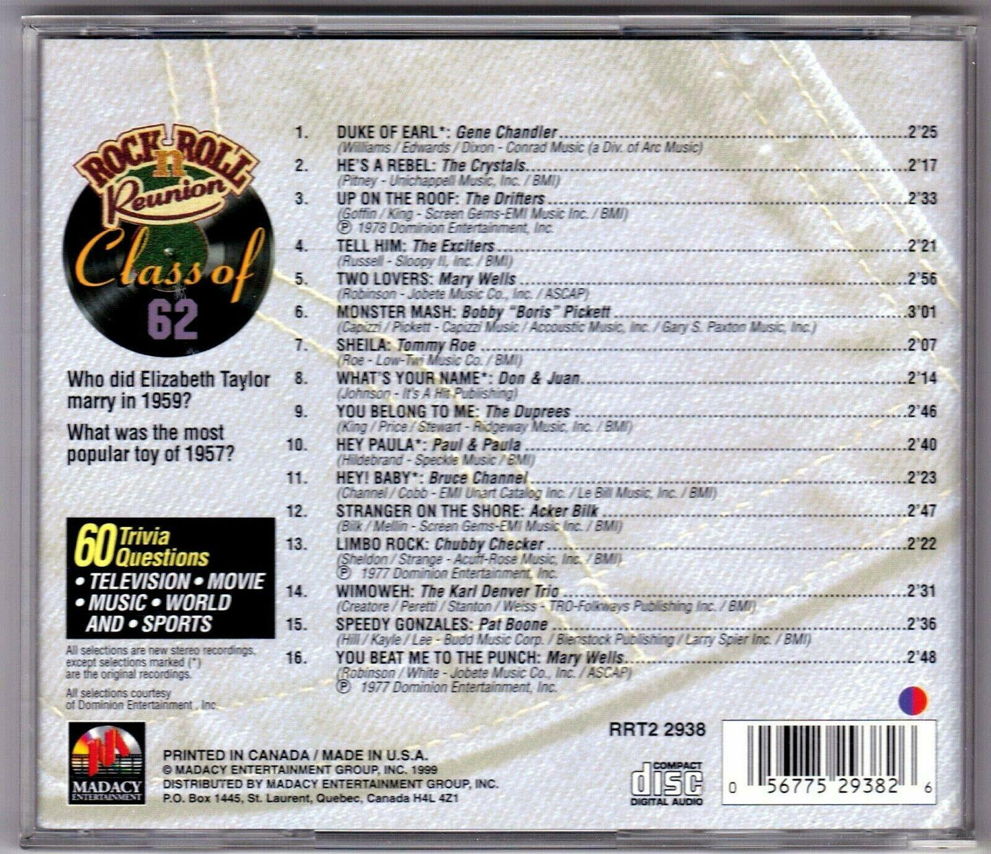 Rock & Roll Reunion: Class of 62 [Audio CD] Various Artists - Very Good