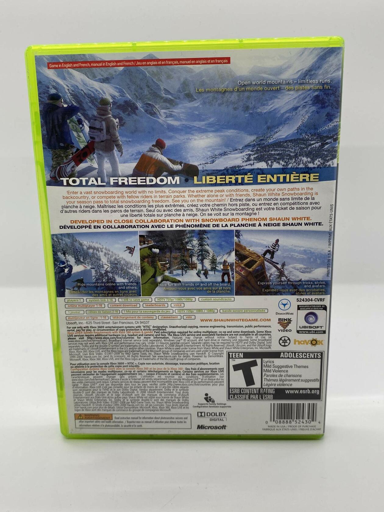Shaun White Snowboarding (Fr/Eng manual) - Xbox 360 [video game] - Very Good