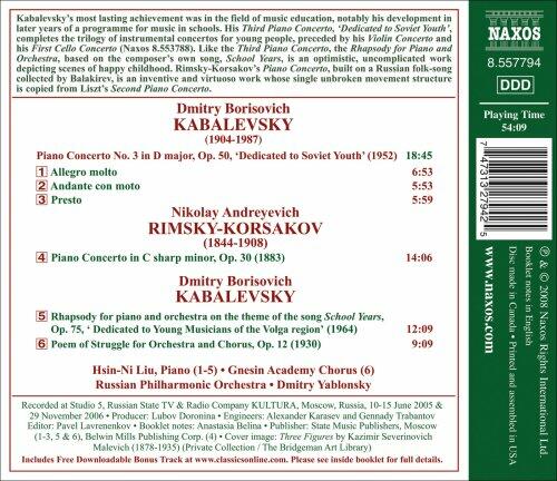 Piano Cto. No. 3 Rhapsody For [Audio CD] Russian Philharmonic Orchestra; Liu; Yablonsky; Russian Po; Gnesin Academy Chorus; Kabalevsky; Rimsky-Korsakov and Yablonsky - Very Good