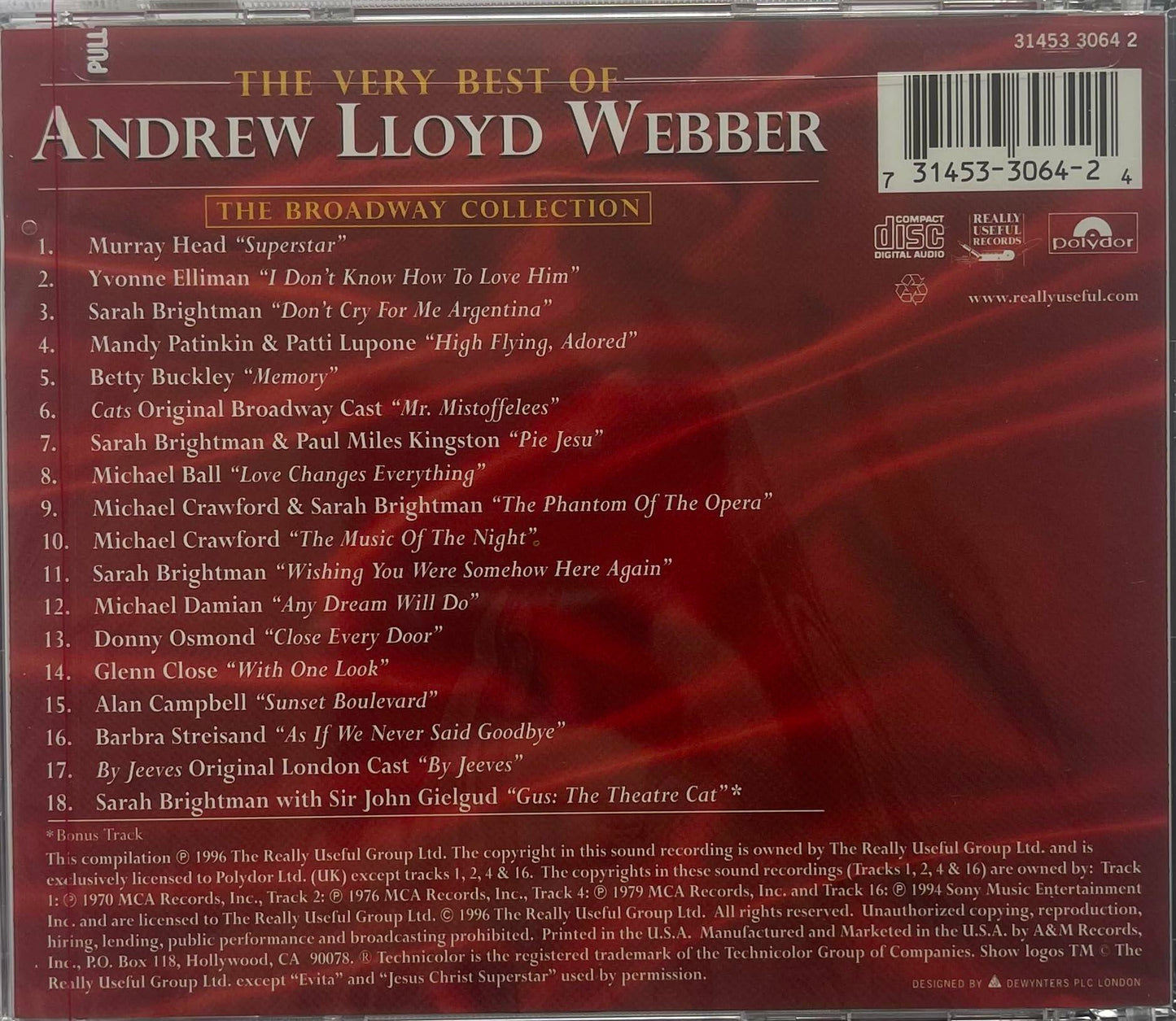 The Very Best Of Andrew Lloyd Webber: The Broadway Collection [Audio CD] Various Artists - Very Good