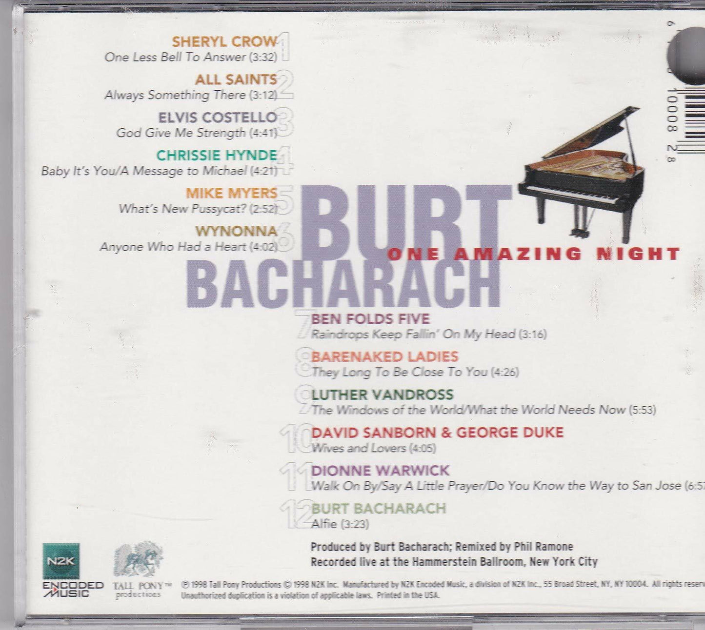 One Amazing Night [Audio CD] BACHARACH,BURT - Very Good