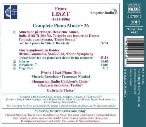 Dante Symphony; Dante Sonata: [Audio CD] LISZT,FRANZ; Franz Liszt Piano Duo; Hungarian Radio Children's Choir; Gabriella the and Liszt Franz - Very Good