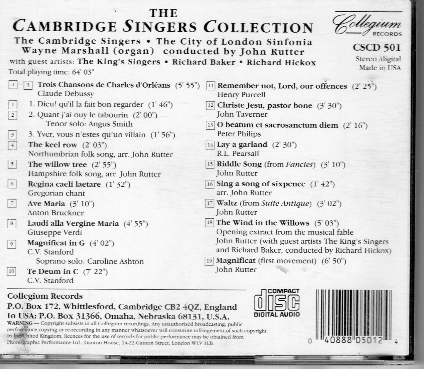 The Cambridge Singers Collection [Audio CD] The Cambridge SingersDirected by John Rutter - Very Good