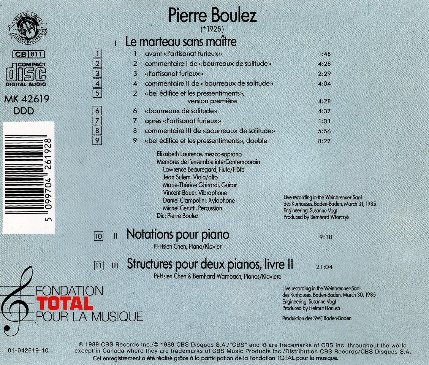 Boulez: Le Marteau Sans Maitre [Audio CD] Laurence; Chen; Wambach; Boulez and Boulez, Pierre - Very Good