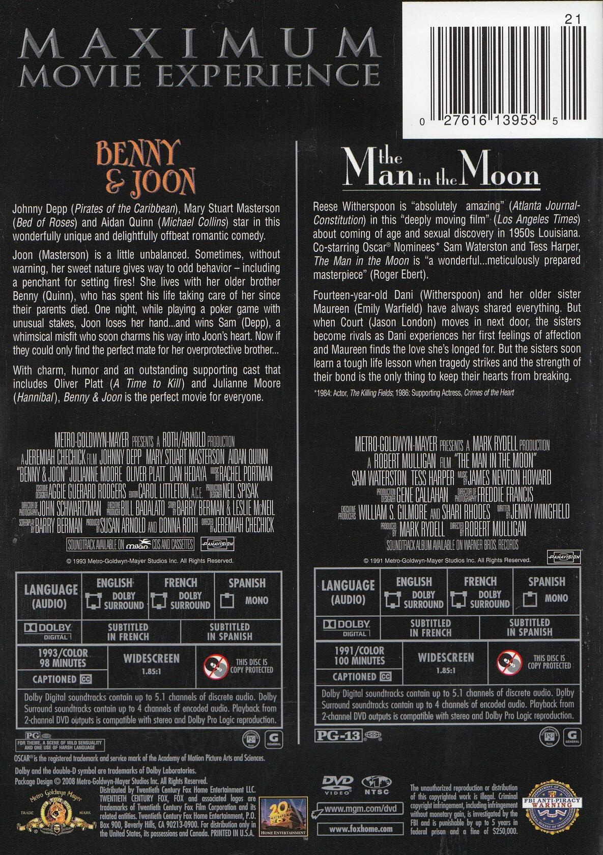 Man in the Moon & Benny & Joon [DVD] - Very Good