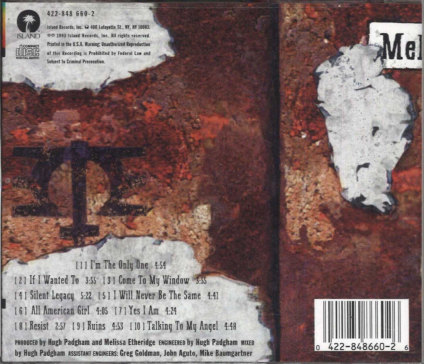 Yes I Am [Audio CD] Melissa Etheridge; Mauricio-Fritz Lewak; Scott Thurston; David Sutton; Pino Palladino; Kevin McCormick; Richard Wachtel; Waddy Wachtel and Hugh Padgham - Very Good