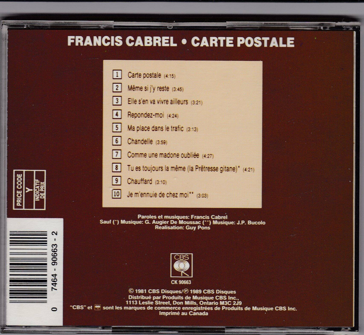Carte Postale [Audio CD] Cabrel, Francis - Very Good